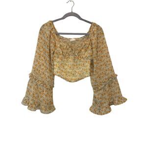 Altar’d State Floral Bell Sleeve Boho Top Size XS